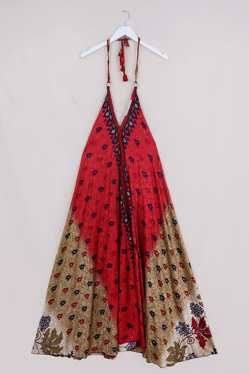 SALE | Athena Maxi Dress - Vintage Sari - Crimson Rose Bus Motif - M to L/XL by All About Audrey