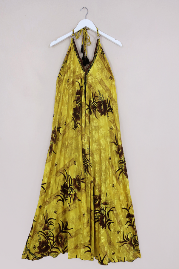 Athena Maxi Dress - Vintage Sari - Marigold & Sepia Floral - S to L/XL by All About Audrey