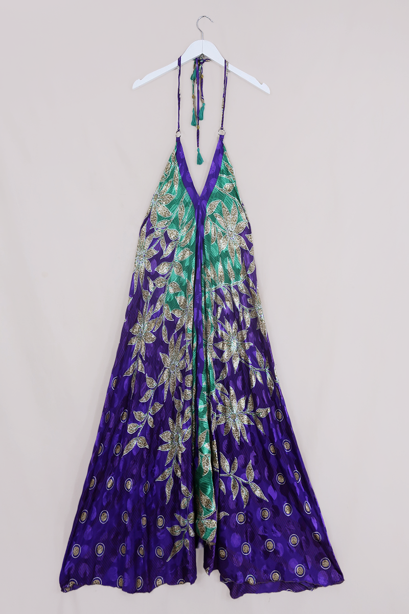 SALE | Athena Maxi Dress - Vintage Sari - Purple Polka Dot - M to L/XL by All About Audrey