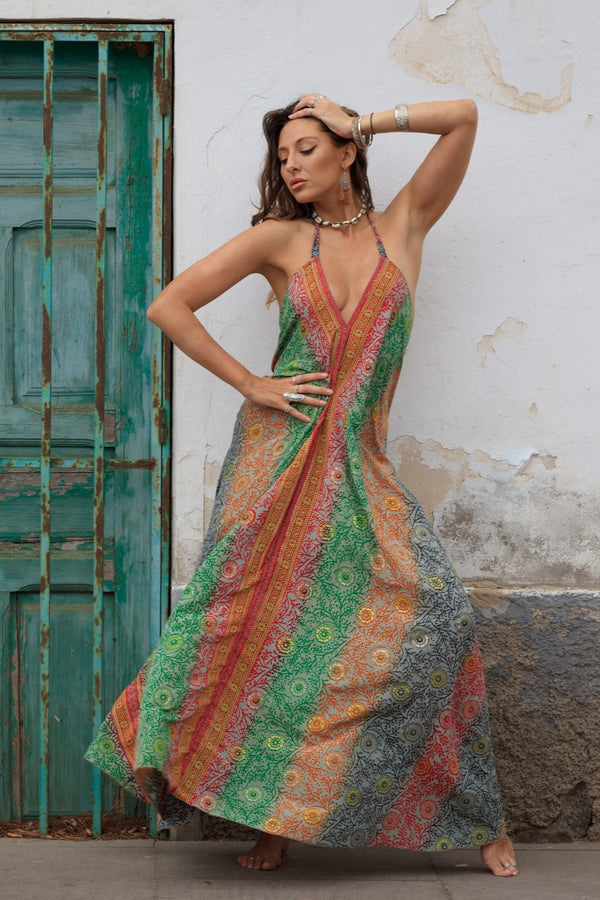 Athena Maxi Dress - Vintage Sari - Psychedelic Marigolds - S to M/L by All About Audrey