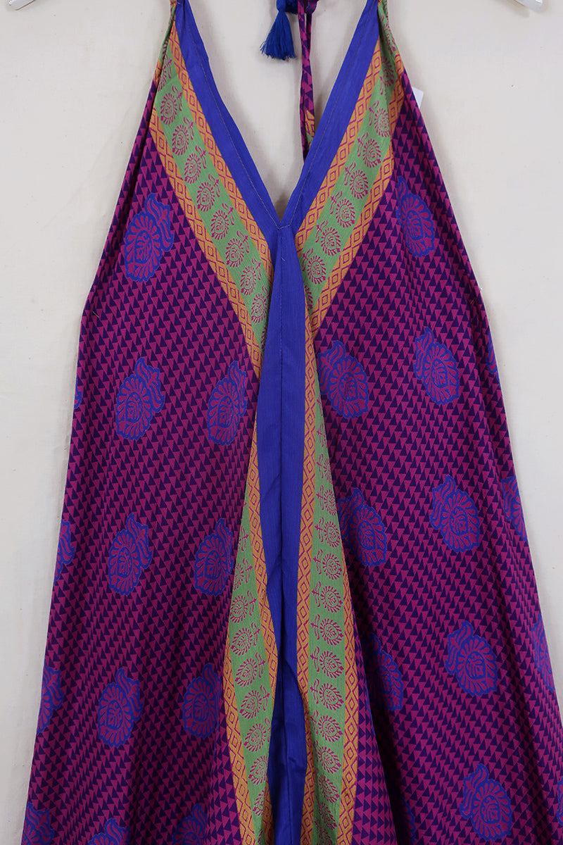 Athena Maxi Dress - Vintage Sari - Blueberry & Violet Tiles - S to L/XL by All About Audrey