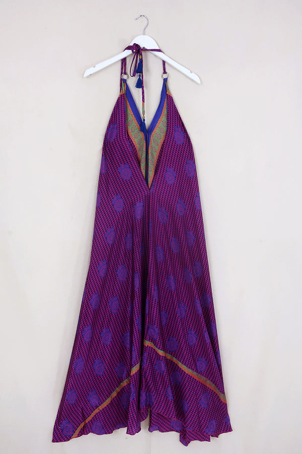 Athena Maxi Dress - Vintage Sari - Blueberry & Violet Tiles - S to L/XL by All About Audrey