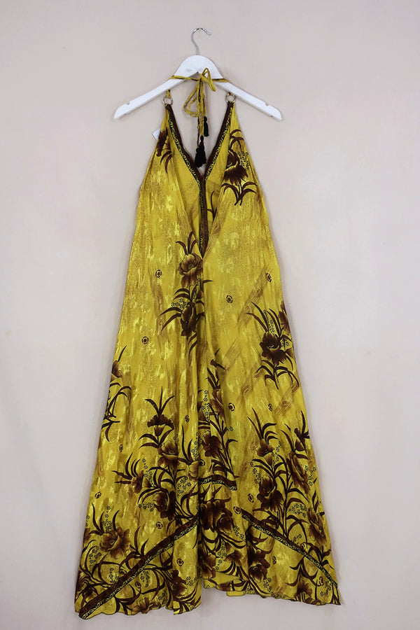 Athena Maxi Dress - Vintage Sari - Marigold & Sepia Floral - S to L/XL by All About Audrey