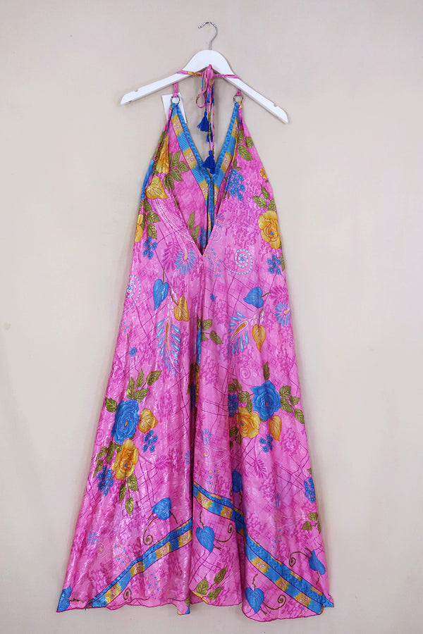 Athena Maxi Dress - Vintage Sari - Magenta, Sun & Sky Floral - M to L/XL by All About Audrey