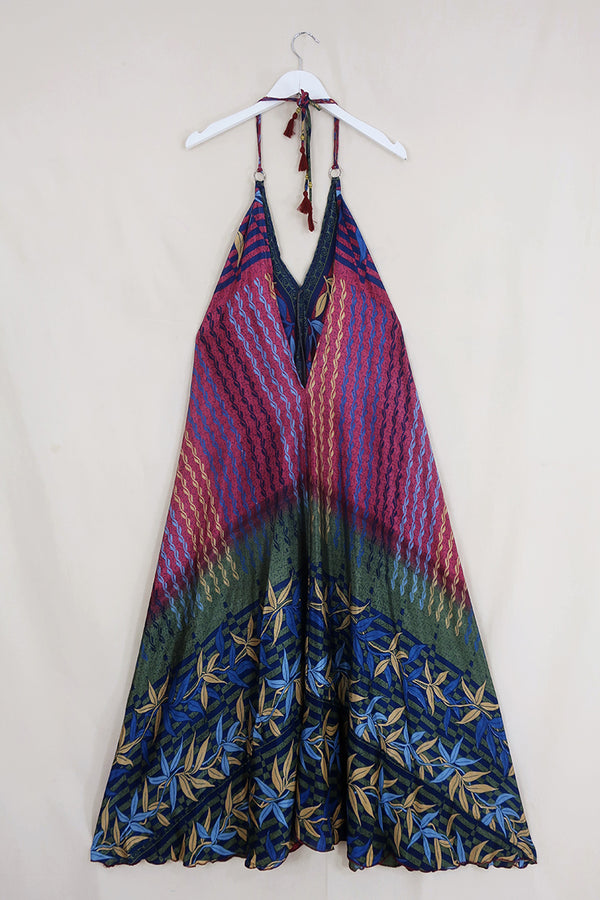 Athena Maxi Dress - Vintage Sari - Rose Gold & Indigo Reeds - S to L/XL by All About Audrey