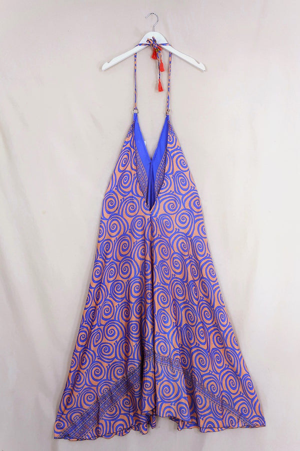 Athena Maxi Dress - Vintage Sari - Periwinkle & Peach Swirls - M to L/XL by All About Audrey