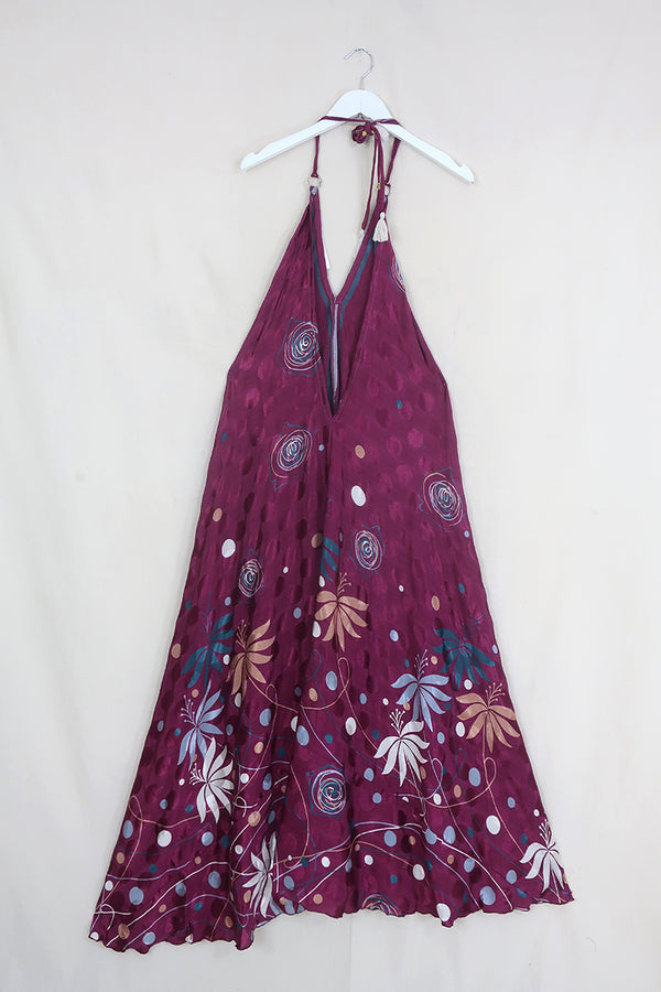 Athena Maxi Dress - Vintage Sari - Cherry & Teal Abstract Roses - S to M/L