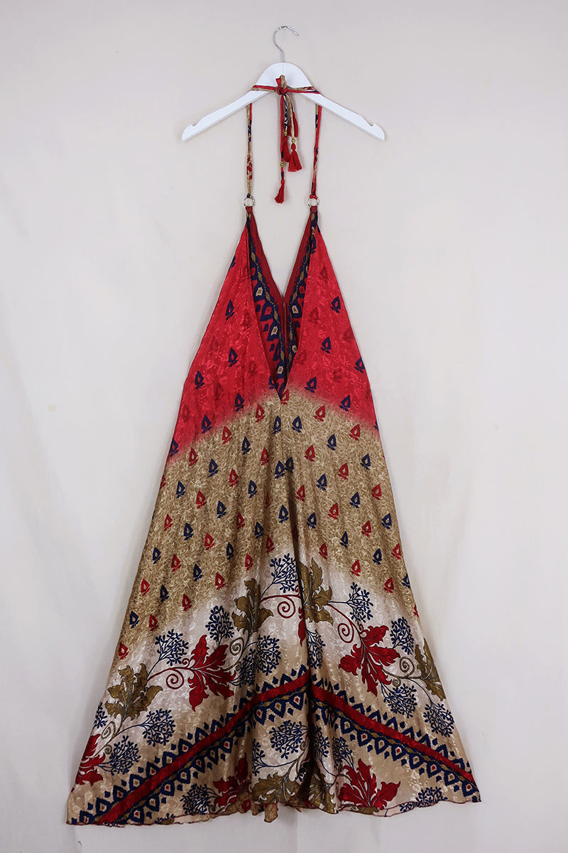 SALE | Athena Maxi Dress - Vintage Sari - Crimson Rose Bus Motif - M to L/XL by All About Audrey