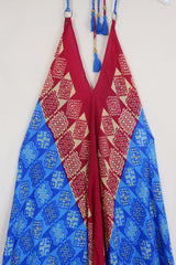 Athena Maxi Dress - Vintage Sari - Blue Raspberry Aztec - M to L/XL by All About Audrey
