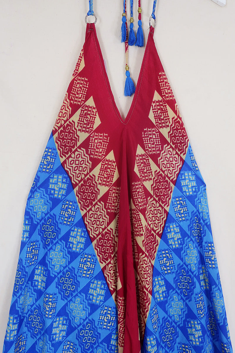 Athena Maxi Dress - Vintage Sari - Blue Raspberry Aztec - M to L/XL by All About Audrey