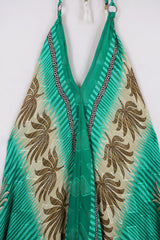 Athena Maxi Dress - Vintage Sari - Agave Green & Tan - M to L/XL by All About Audrey