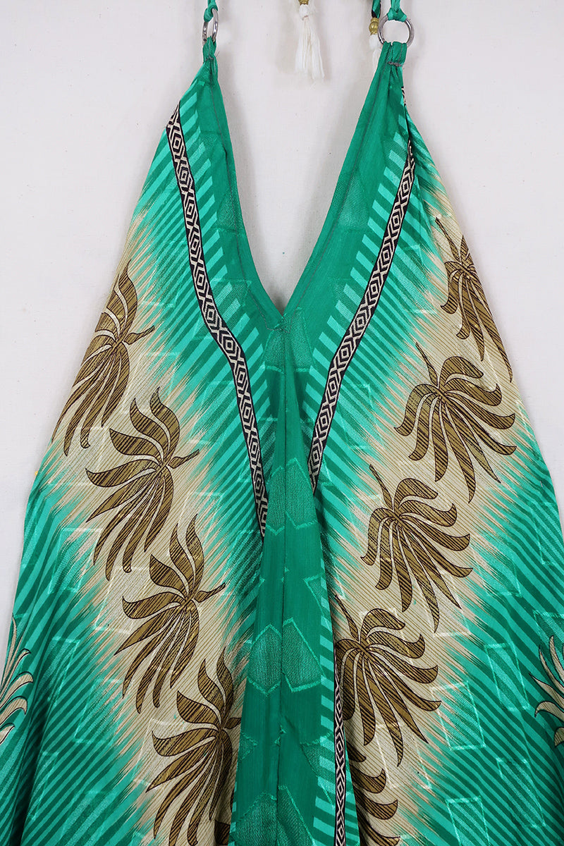 Athena Maxi Dress - Vintage Sari - Agave Green & Tan - M to L/XL by All About Audrey