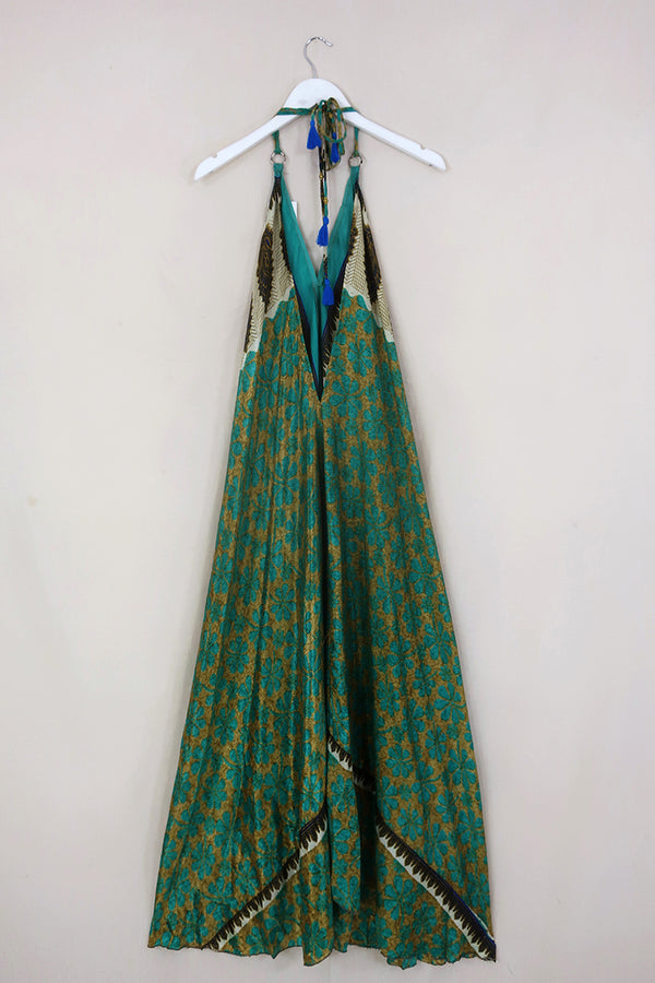 Athena Maxi Dress - Vintage Sari - Muted Jade Daisies - S to L by All About Audrey