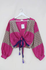 Lola Wrap Top - Winter Sky Pink & Sand - Size L/XL By All About Audrey