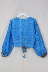 Lola Wrap Top - Sunny Sky Blue Chevron - Size L/XL By All About Audrey