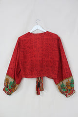 Lola Wrap Top - Pepper Red Hand Gestures - Size L/XL By All About Audrey