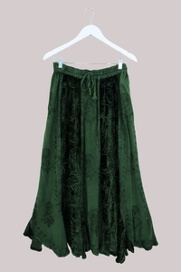 Velvet Handkerchief Midi Skirt in Pine Green - Free Size by All About Audrey