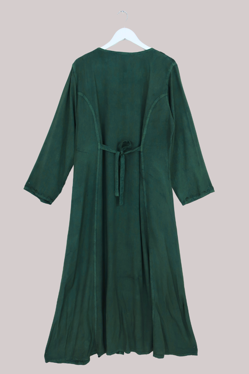 Indian Velvet Embroidered Kaftan in Deep Evergreen by All About Audrey
