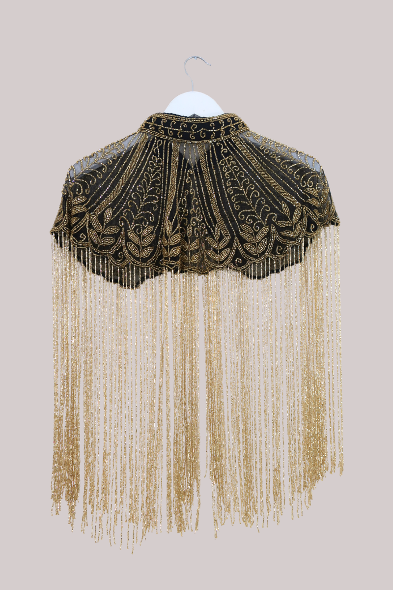 Waterfall Beaded Fringe Cloak in Golden Paisley