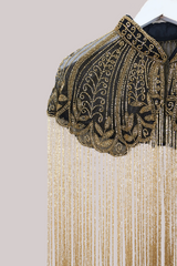 Waterfall Beaded Fringe Cloak in Golden Paisley