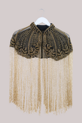Waterfall Beaded Fringe Cloak in Golden Paisley
