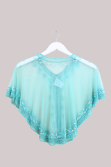 Beaded Sheer Cloak in Glistening Turquoise