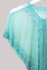 Beaded Sheer Cloak in Glistening Turquoise