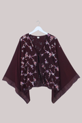 Gemini Vintage Sheer Beaded Sari Blouse in Burgundy Iris Flowers
