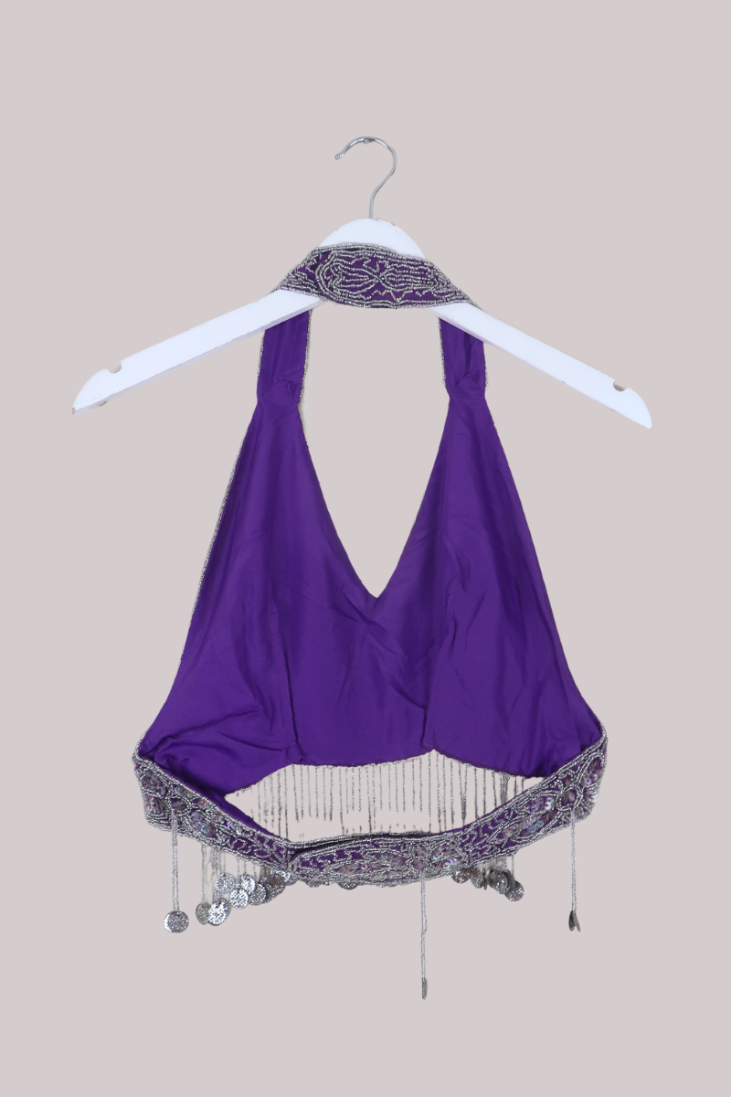 Vintage Beaded Bralette Halter Top in Bejewelled Violet