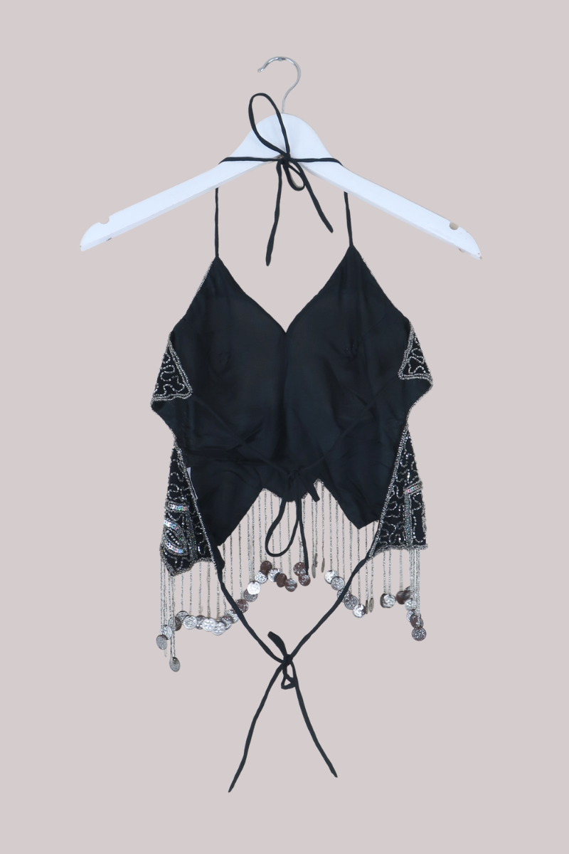 Addison Vintage Beaded Butterfly Top in Onyx Night