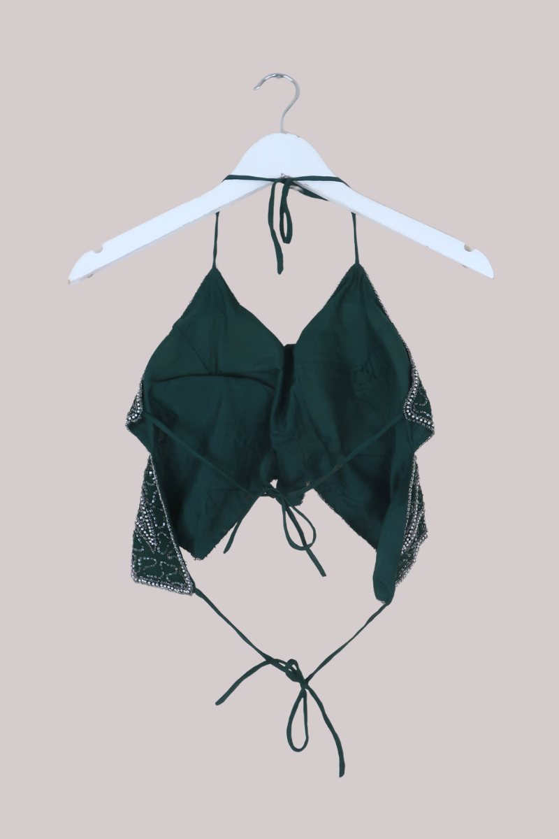 Addison Vintage Beaded Butterfly Top in Jade Green