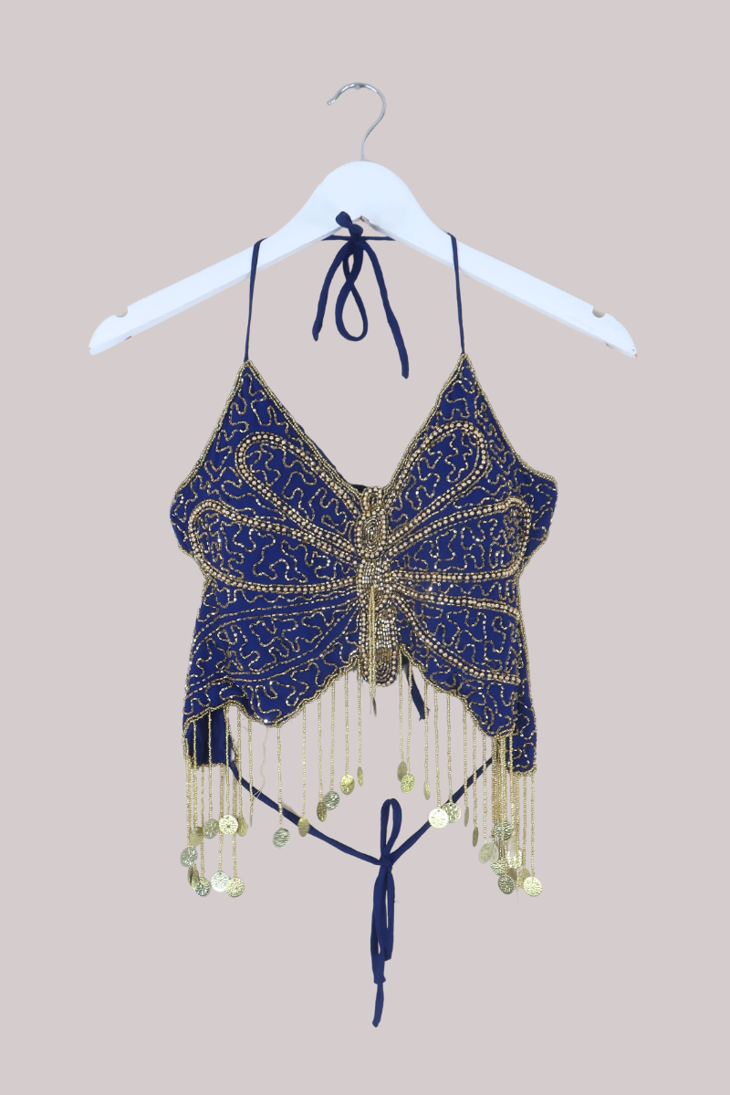 Addison Vintage Beaded Butterfly Top in Midnight Sun