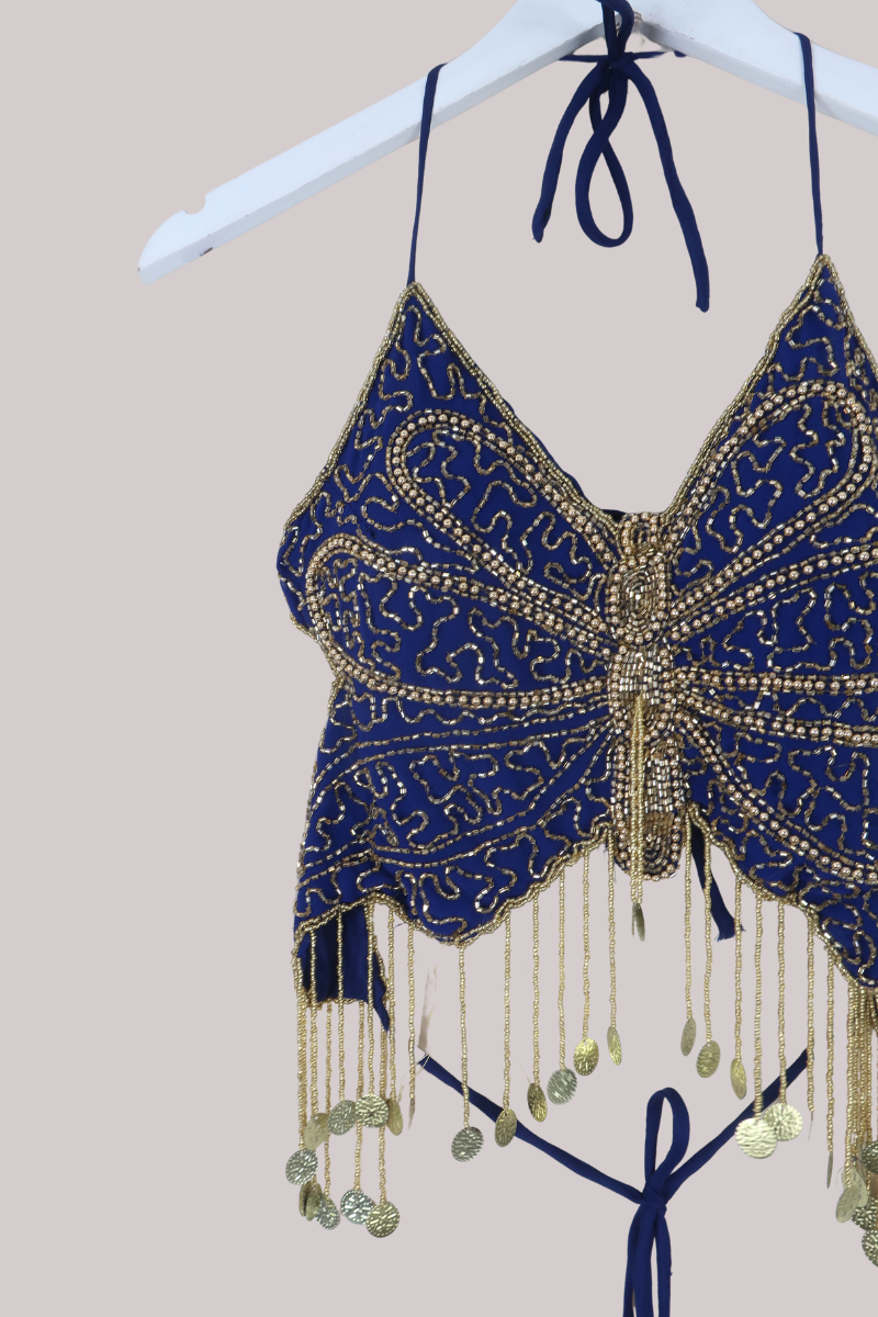 Addison Vintage Beaded Butterfly Top in Midnight Sun