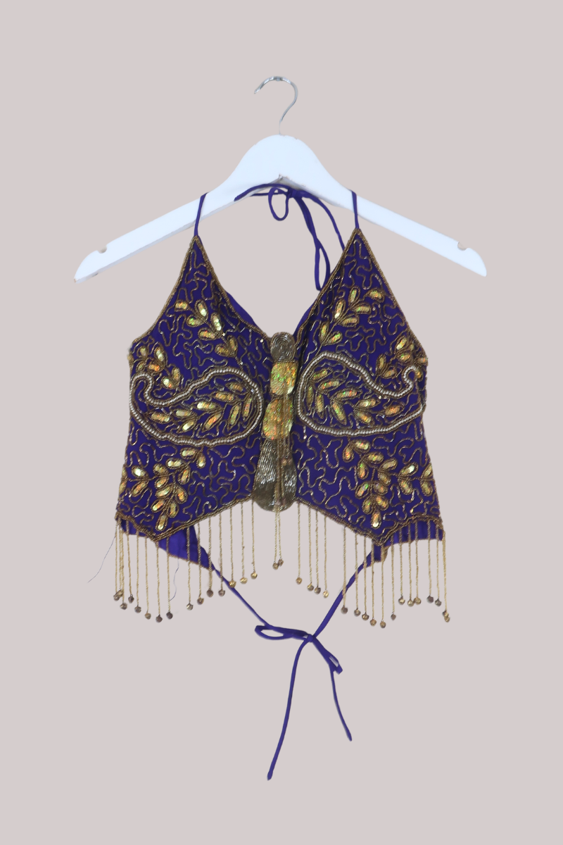 Addison Vintage Beaded Butterfly Top in Amethyst Monarch