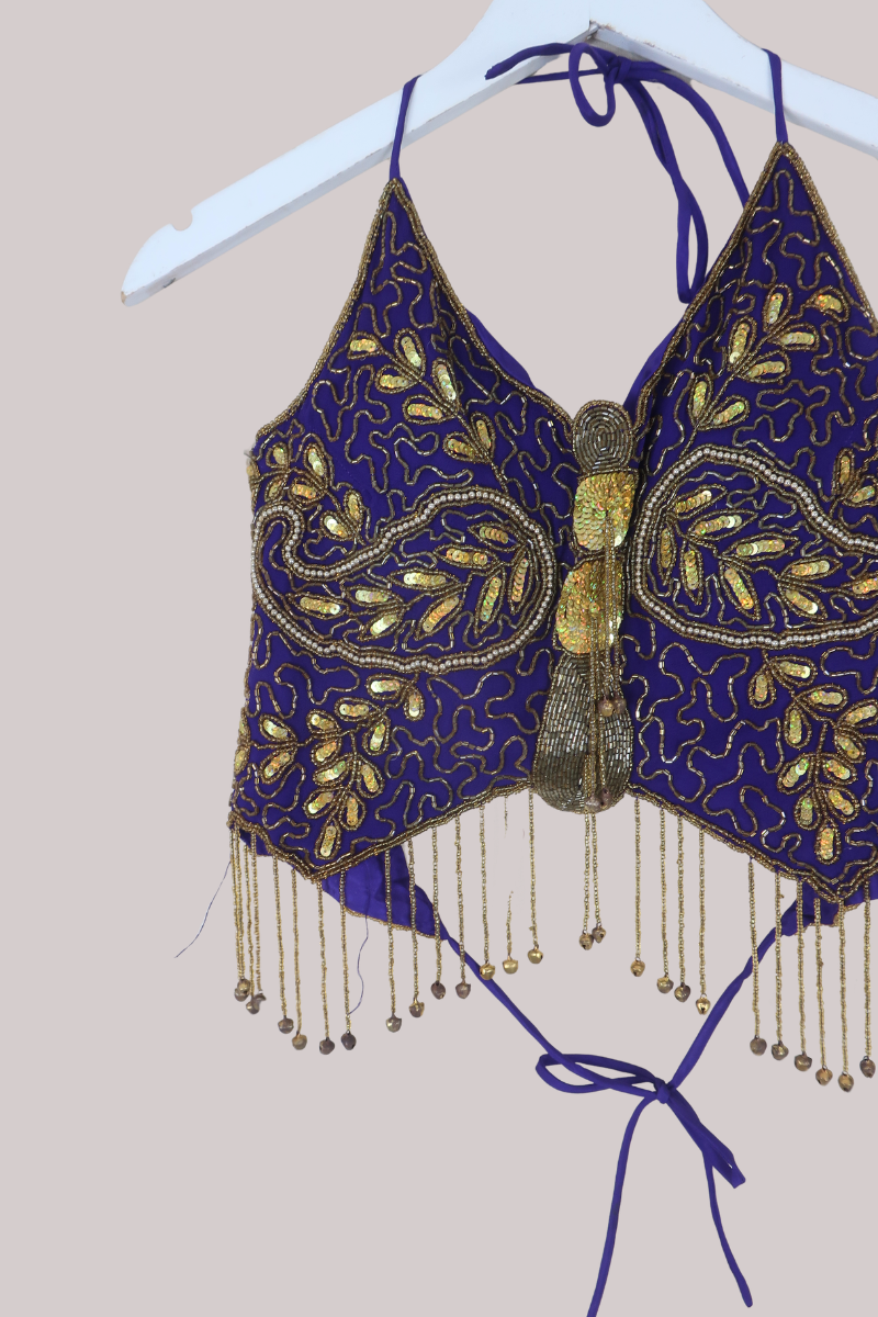 Addison Vintage Beaded Butterfly Top in Amethyst Monarch