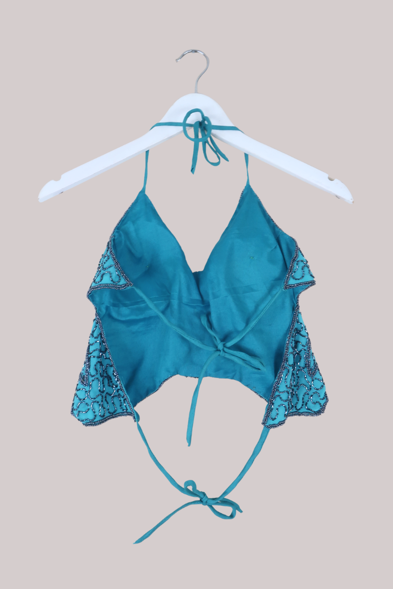 Addison Vintage Beaded Butterfly Top in Aquamarine