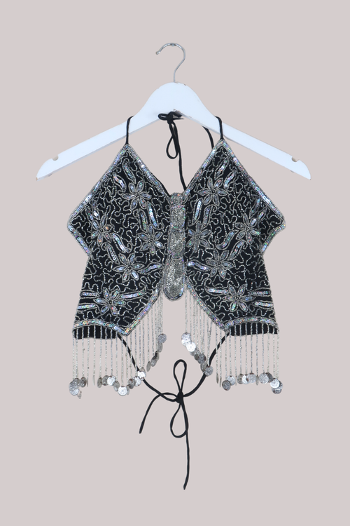 Addison Vintage Beaded Butterfly Top in Moonlit Garden