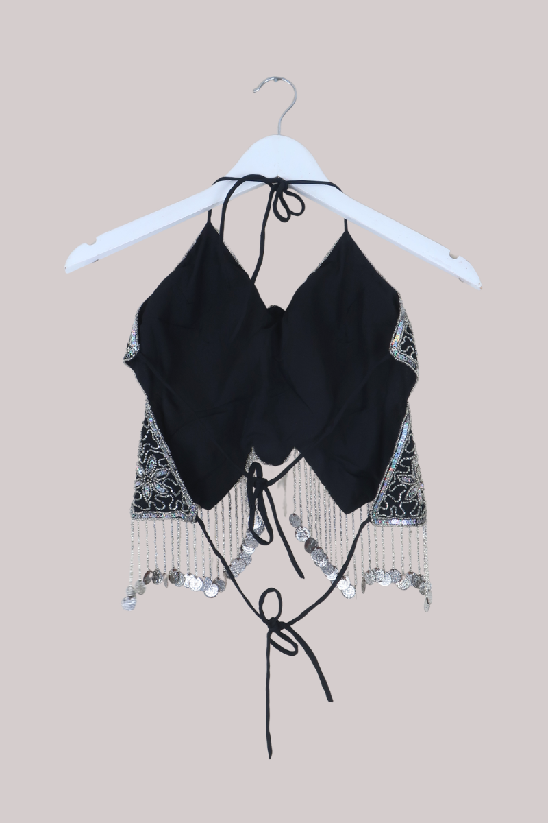 Addison Vintage Beaded Butterfly Top in Moonlit Garden