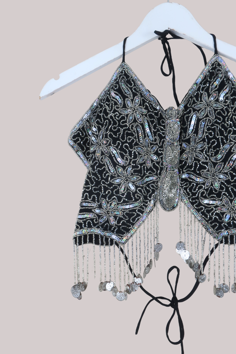 Addison Vintage Beaded Butterfly Top in Moonlit Garden