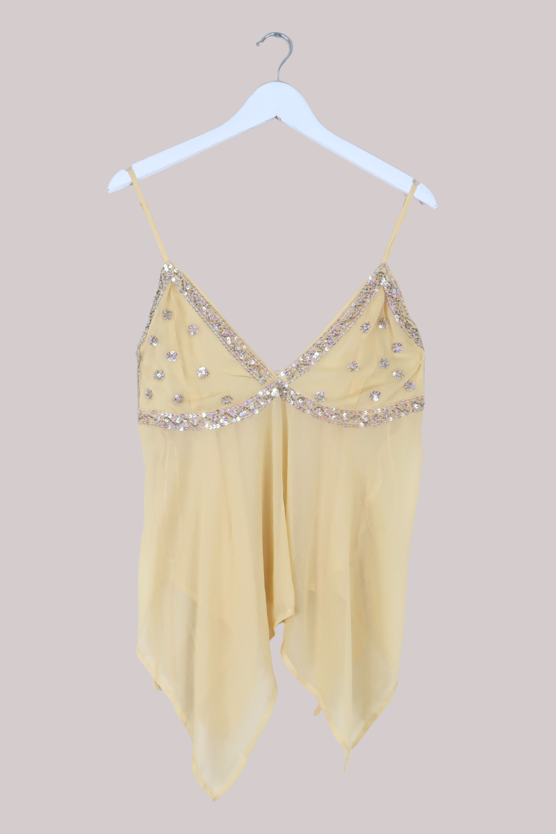 Vintage Beaded Sari Babydoll Top in Sicilian Lemon
