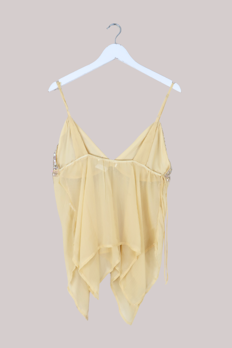 Vintage Beaded Sari Babydoll Top in Sicilian Lemon