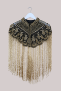 Waterfall Beaded Fringe Cloak in Gold Paisley