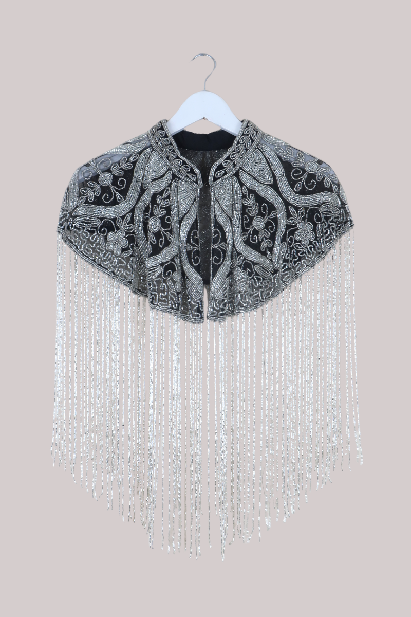 Waterfall Beaded Fringe Cloak in Glass Florals