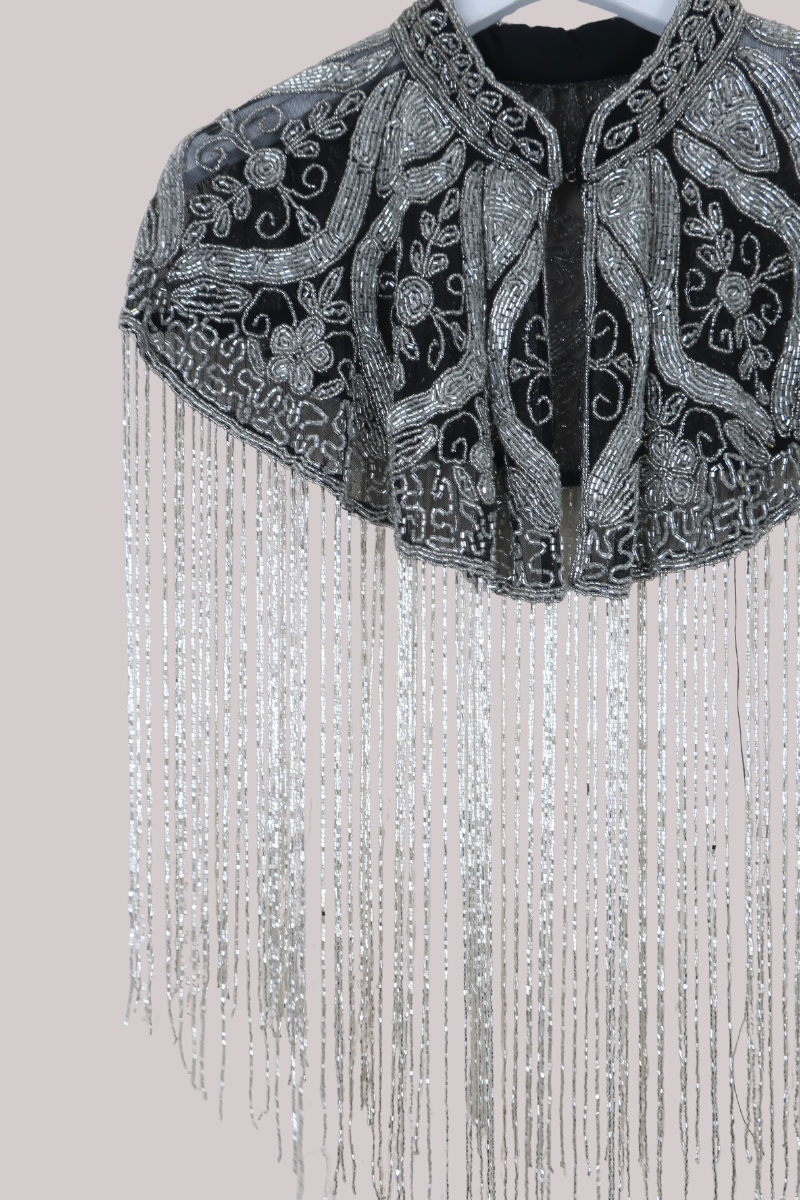 Waterfall Beaded Fringe Cloak in Glass Florals