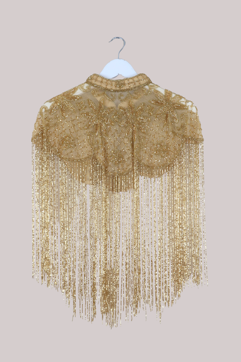 Waterfall Beaded Fringe Cloak in Champagne Florals