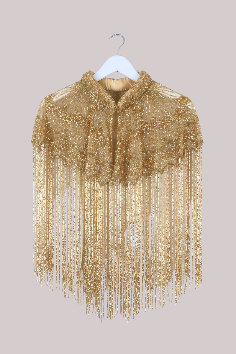 Waterfall Beaded Fringe Cloak in Moet Gold