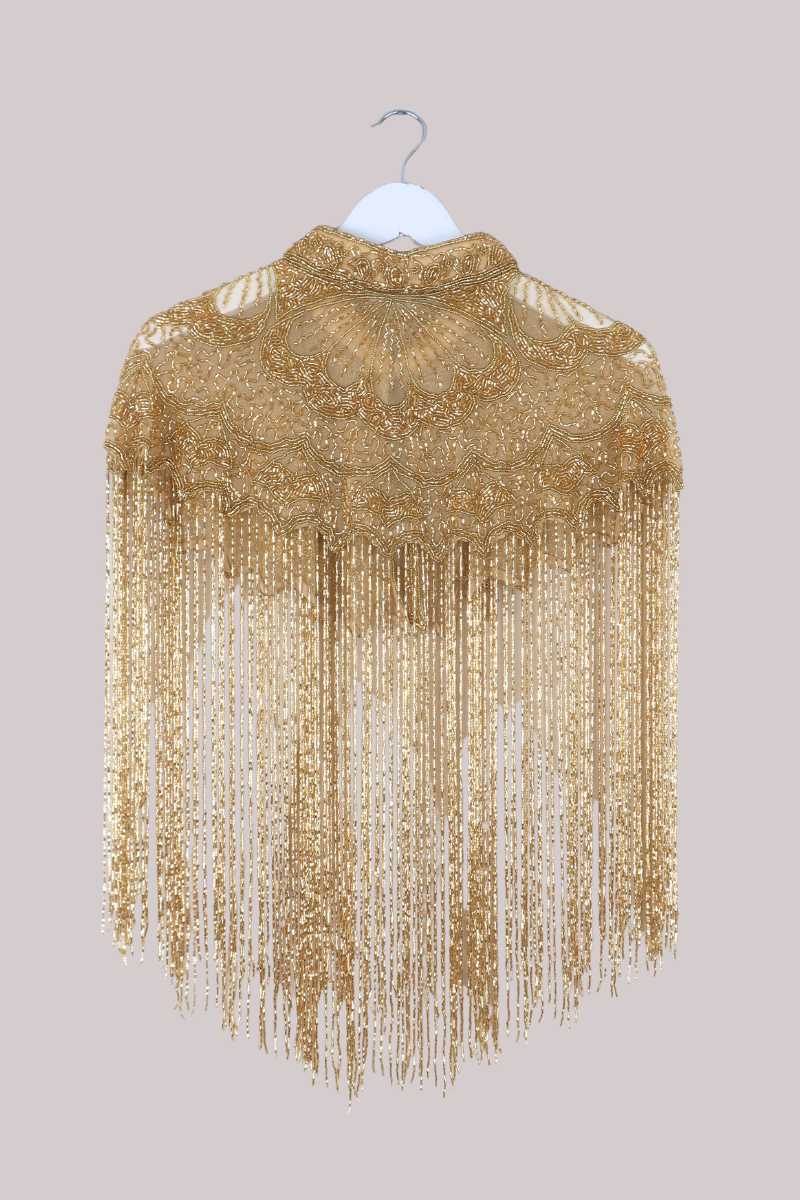 Waterfall Beaded Fringe Cloak in Moet Gold