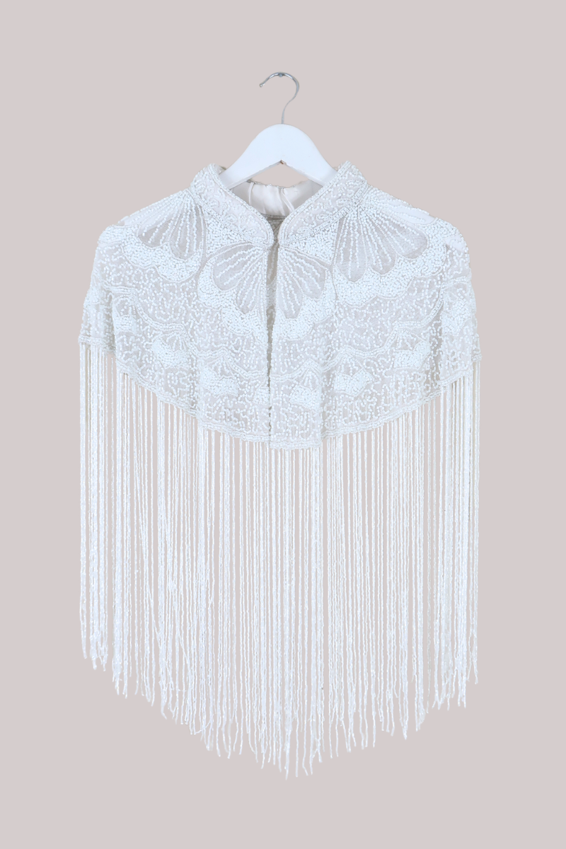 Waterfall Beaded Fringe Cloak in Diamond White