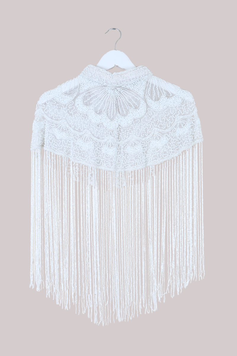 Waterfall Beaded Fringe Cloak in Diamond White