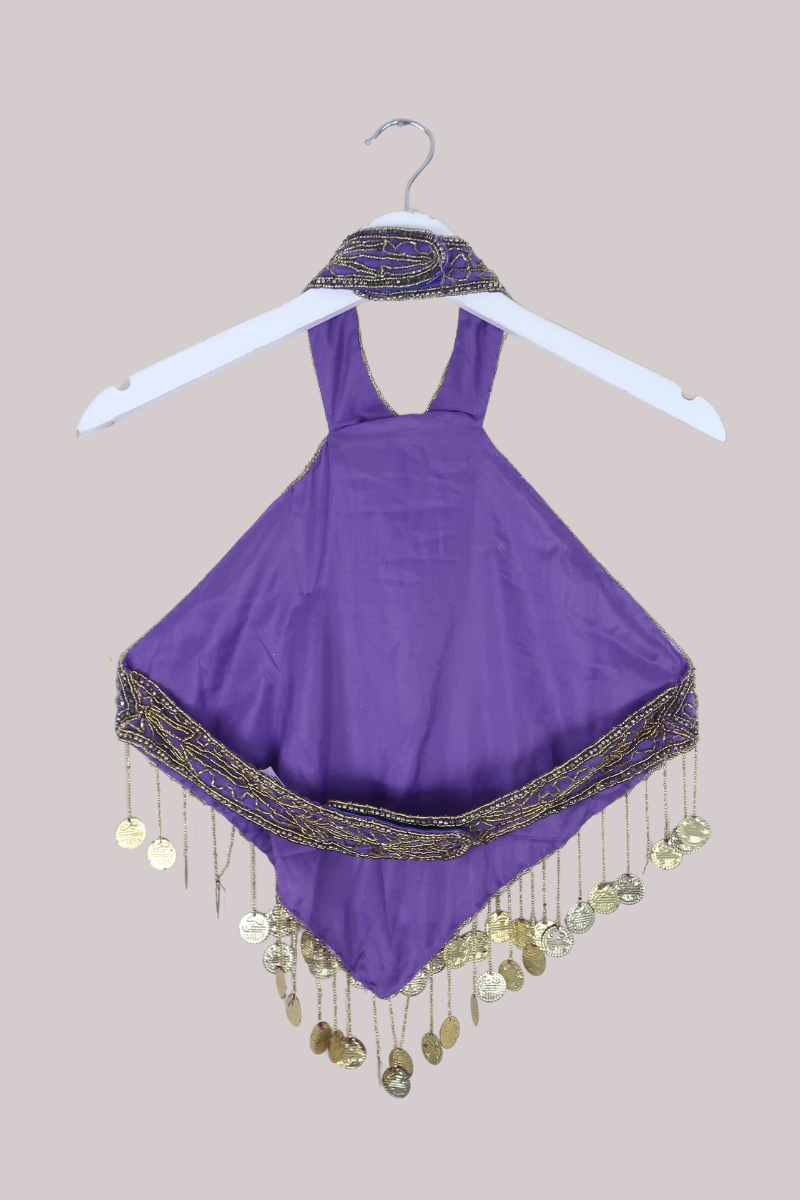 Vintage Beaded Handkerchief Halter Top in Periwinkle & Gold Coins
